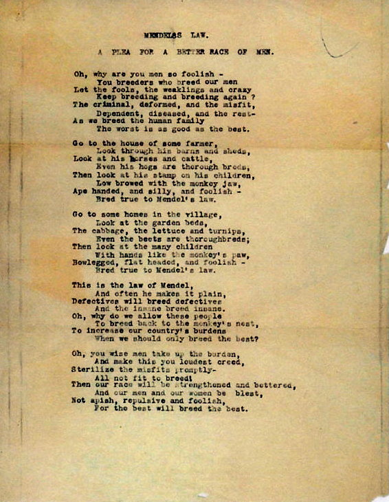 Dr. Joesph S. DeJarnette's poem about eugenics.